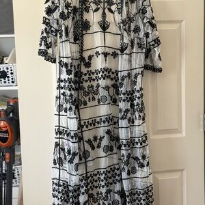 Long duster - Lane Bryant White Duster with Black Floral Embroidery